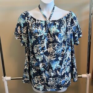 Plus Size Floral Tie Neck Cold Shoulder Top. Size 26/28 MORE COLORS AVAILABLE